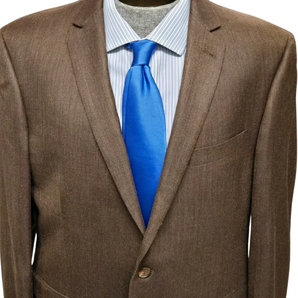 Ralph Lauren Blazer Silk Wool Blend Herringbone Brown Men's 46R Sport Coat